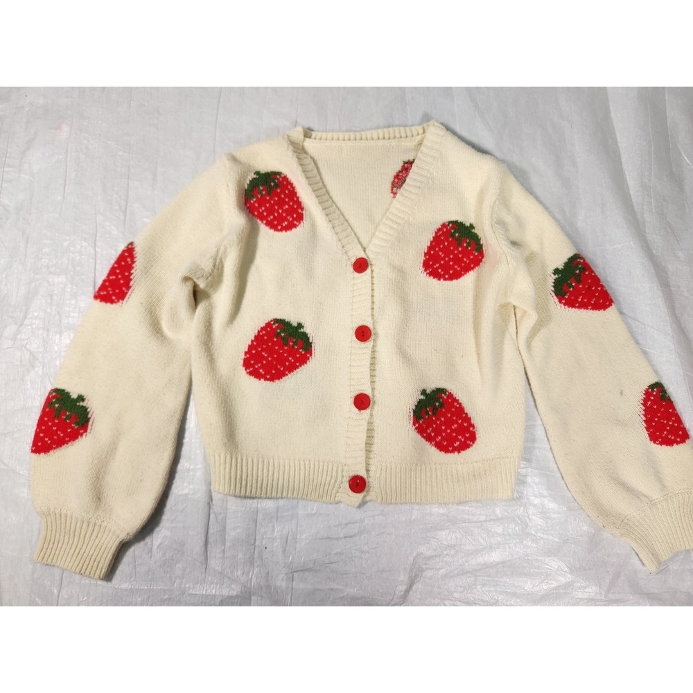 Strawberry Girls White Cardigan Sweater Ivory Small S